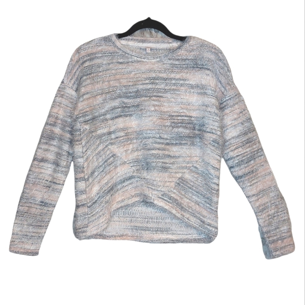 Candie's Fuzzy Gray and Pink Sweater size XS